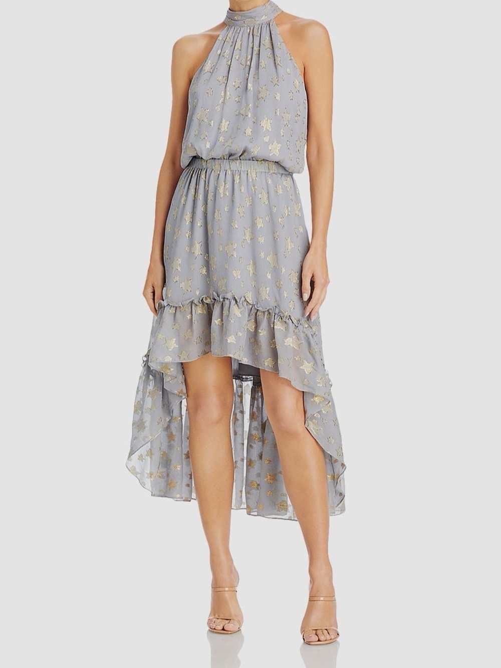 Ramy Brook Halter High-Low Dress with Gold Stars